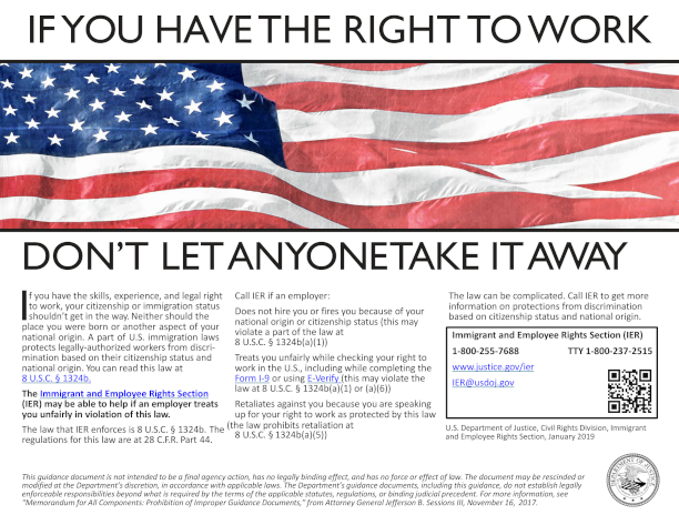 Image of a poster describing US citizens right to work