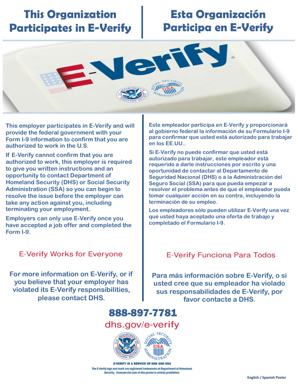 Image of a poster with e-verify information