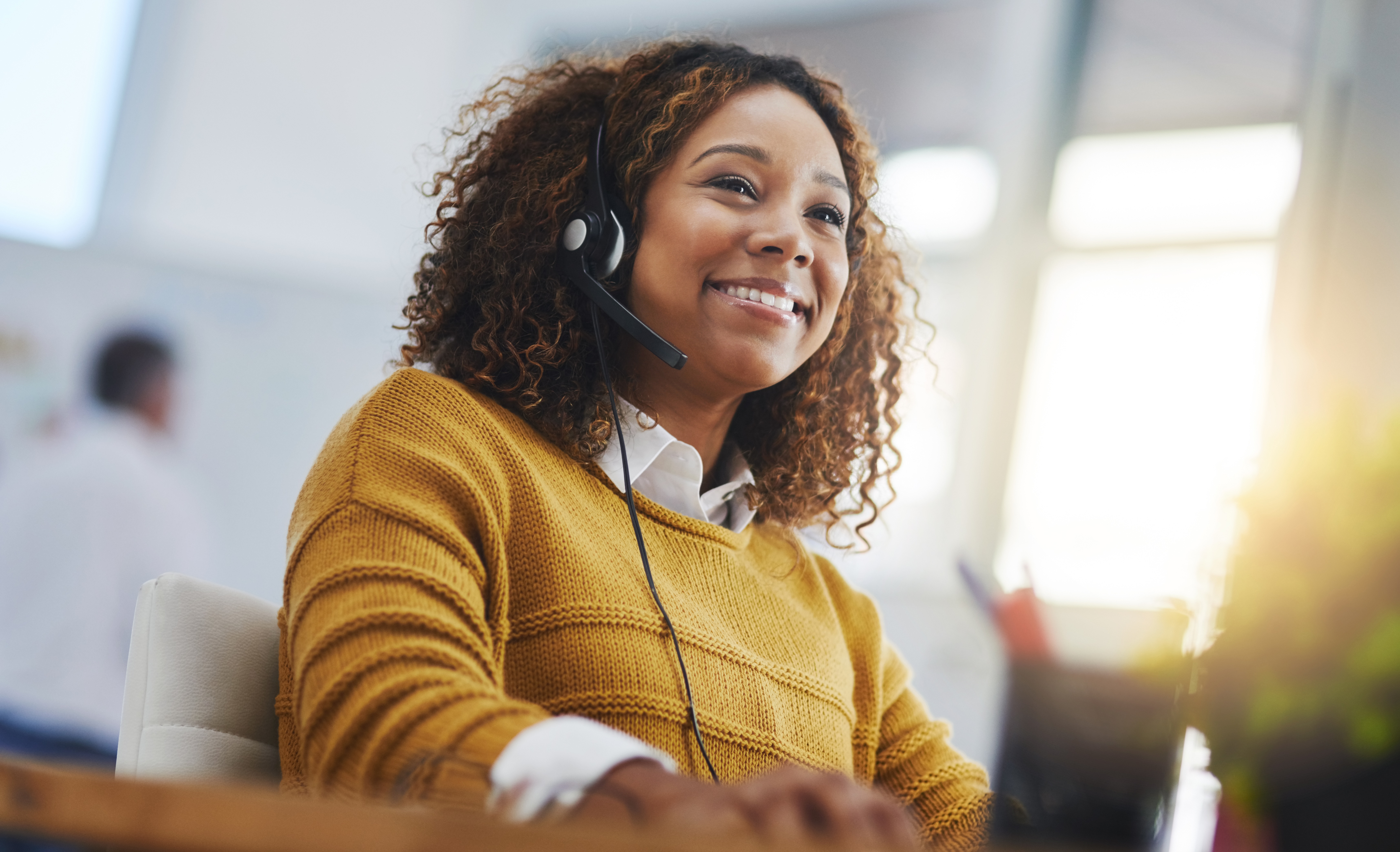 Customer service specialist wearing a headset